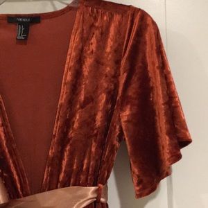 Forever21 Orange Velvet Deep-V Midi Dress, Small